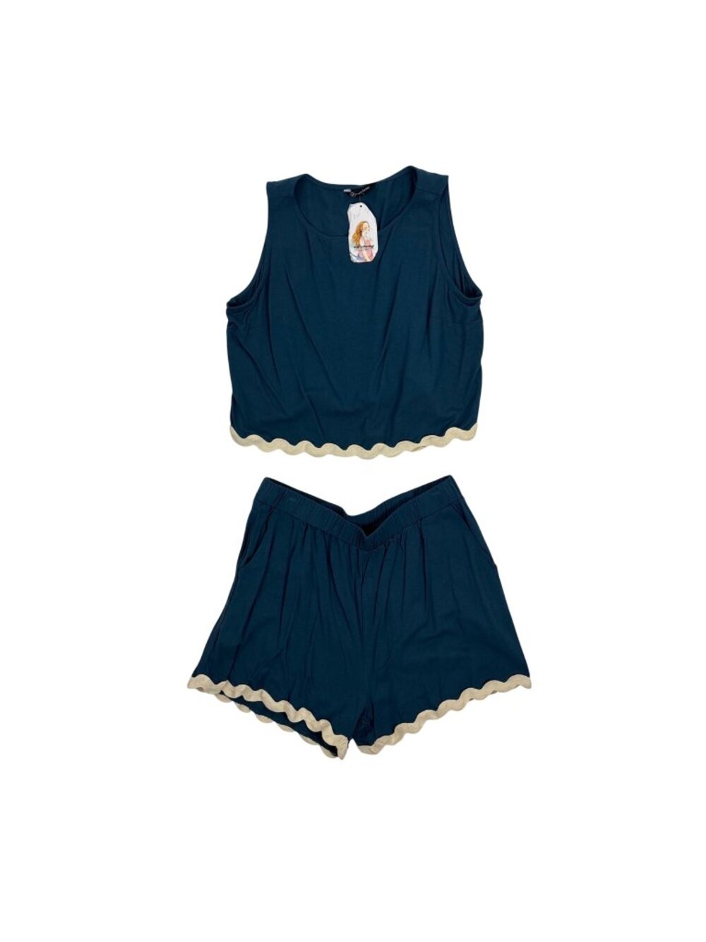 Pretty Garden Teal 2 Piece Outfit Womens Large Cropped Top High Waist Shorts - Picture 1 of 7